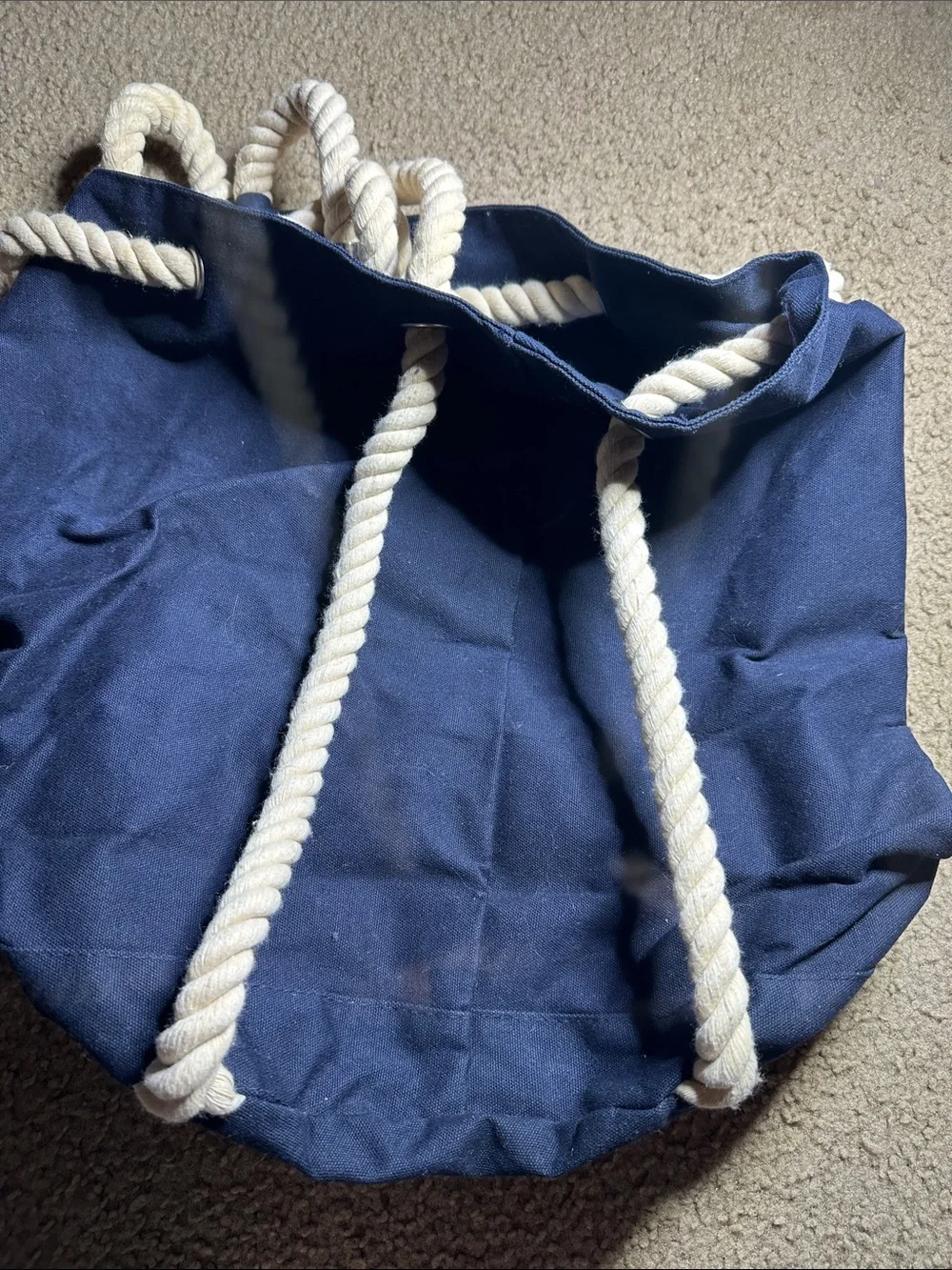 Jean Paul Gaultier Navy Canvas Duffel with Cream Rope Handles